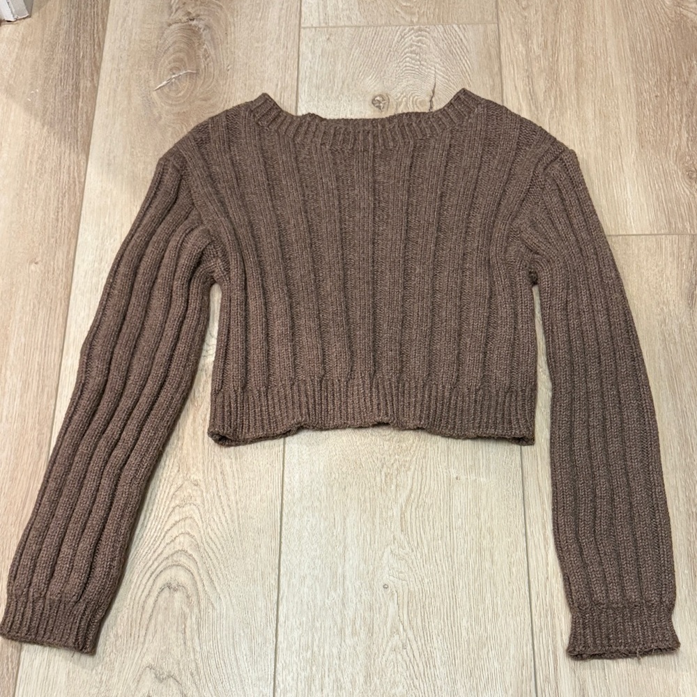Zara Chocolate Ribbed Knit Cropped Sweater